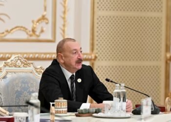 Azərbaycan Prezidenti MDB Şurasının iclasında dostluq və əməkdaşlıq mesajları verərkən çıxış edir