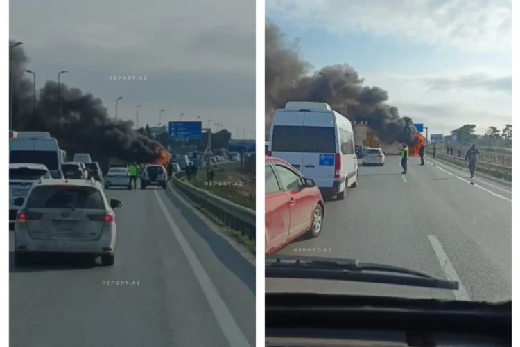 Saray postunun yaxınlığında avtobus yandı