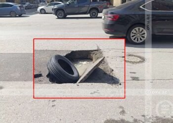 Bakının mərkəzində yeni təmir olunan yol ÇÖKDÜ