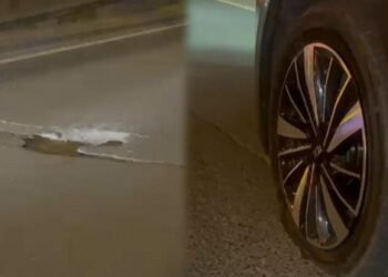 Prospektdəki bu çuxura düşən maşınların təkəri partlayır – Video