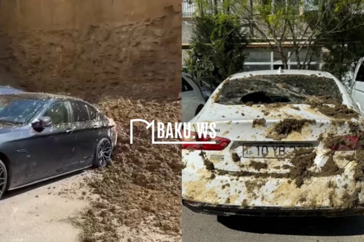 Bakıda torpaq sürüşməsi: avtomobillərə ziyan dəydi – VİDEO