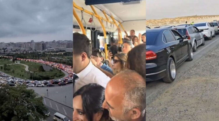 Bakıda vəziyyət belədir: uzun tıxaclar, dolub-daşan avtobuslar – VİDEO