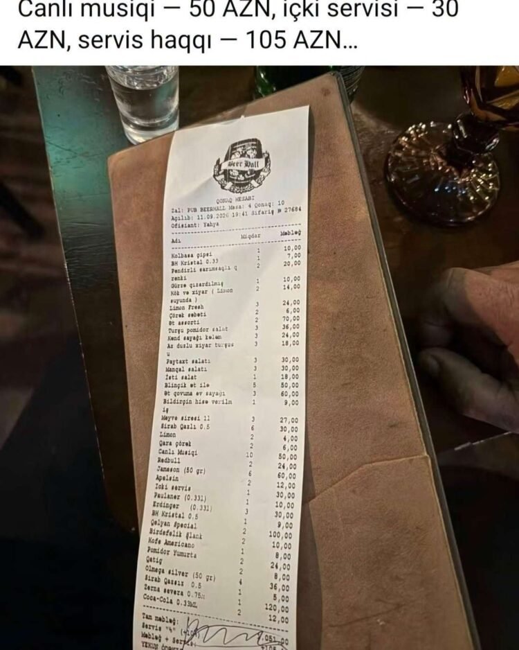 Bakıda restoranda şok hesab: 10 nəfərə 1236 manat
