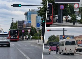 Sumqayıtda avtobuslar yol kəsişməsini dayanacağa “çevirib”